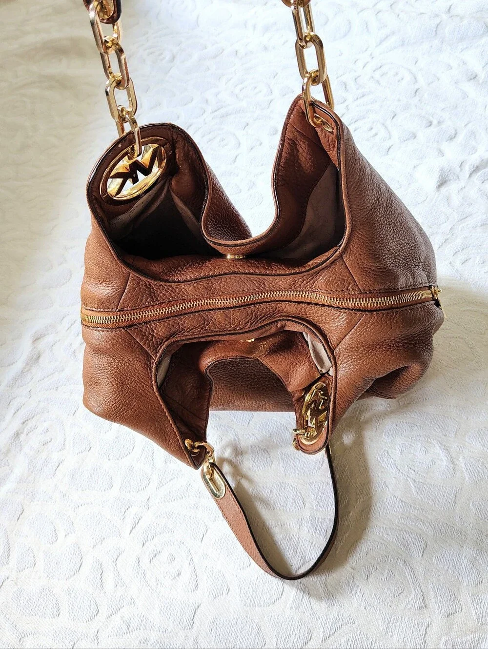 Michael Kors Fulton Large Shoulder Bag Brown Leather